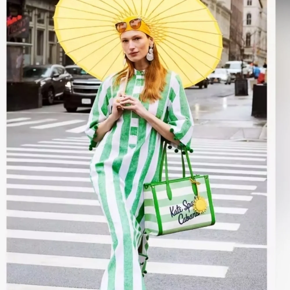 💚🔹️ KATE SPADE🔹️ Market Cabana Canvas Medium Tote ✨️💚 - Picture 6 of 10
